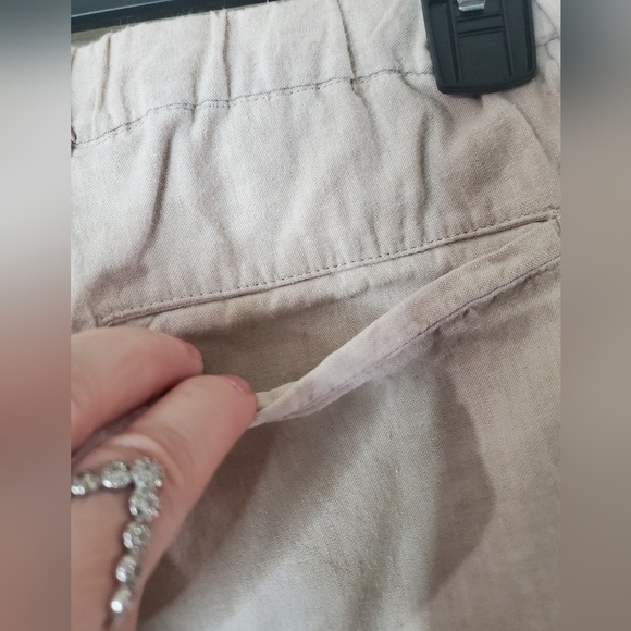 Womens Uniqlo Linen Cotton Spandex Tapered Trousers Size Large Elastic Waist - Picture 6 of 10